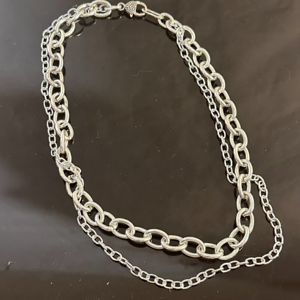 Silver Chain 2 Strand Necklace Lightweight Contemporary Punk Rock Gift - Picture 3 of 6